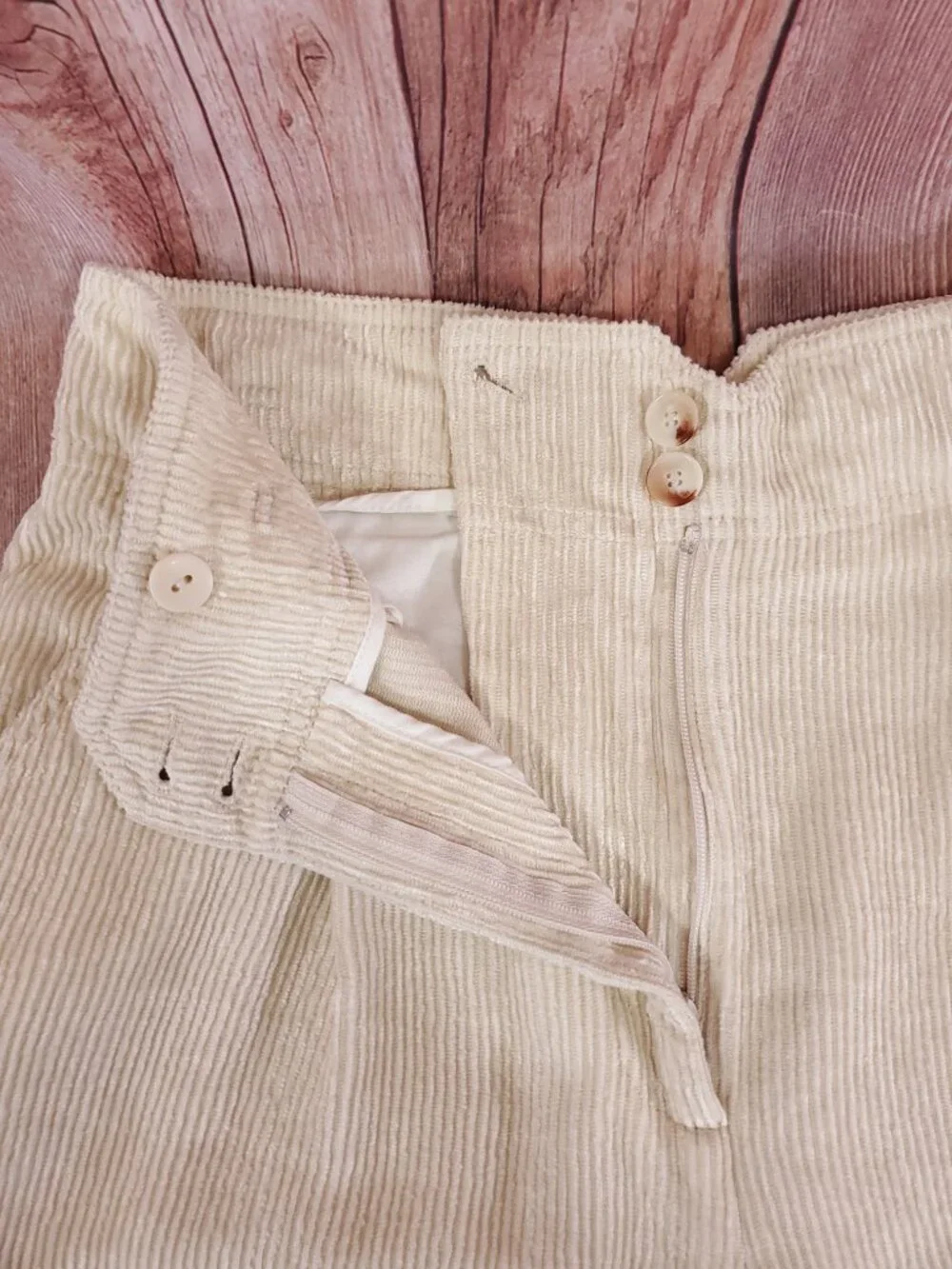 Sezane Womens 36 US 4 Cream Corduroy Wide Leg High Rise Trousers Pants Boho - Picture 6 of 16
